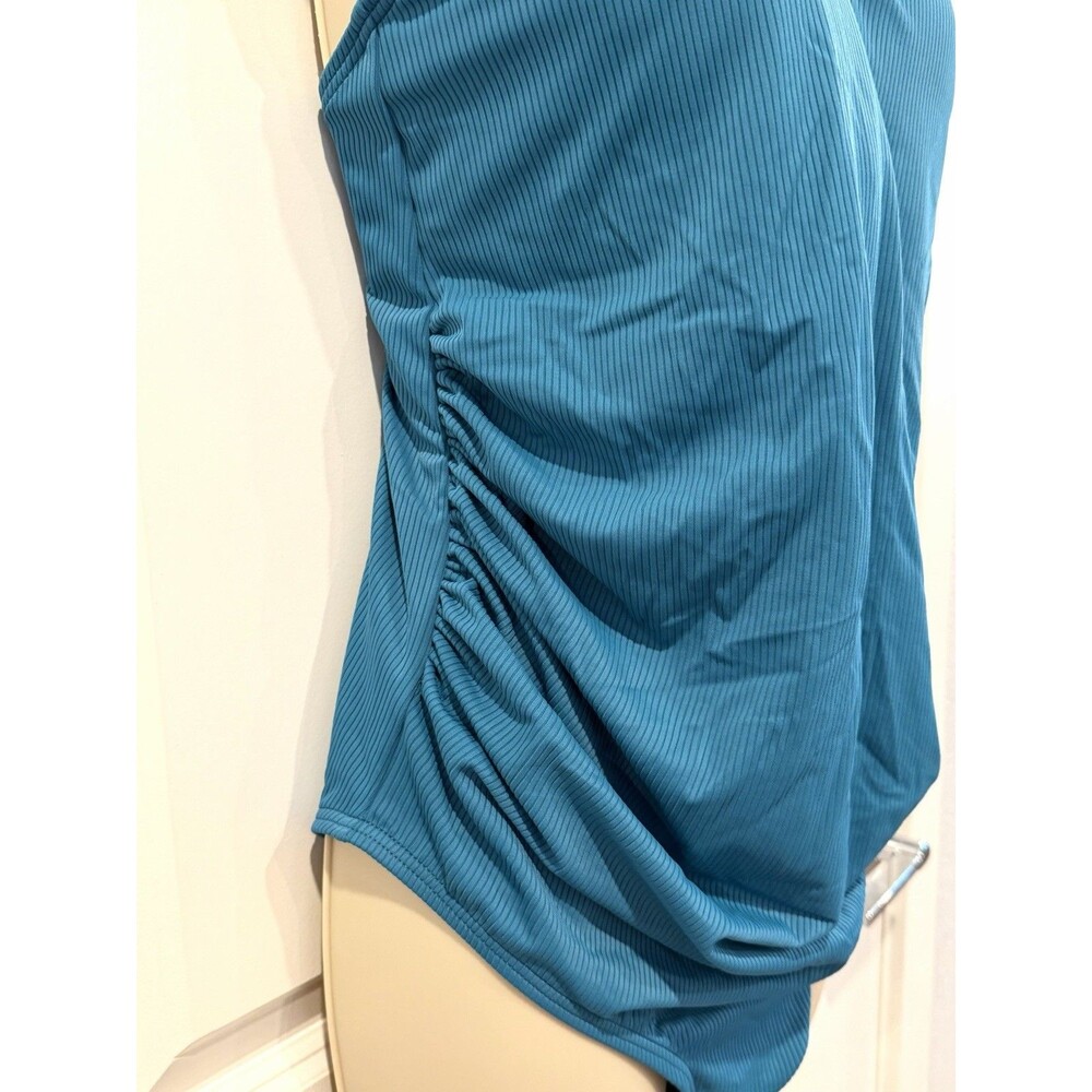 PinkBlush Teal Ribbed Ruched One-Piece Maternity Swimsuit - Large - Picture 6 of 14